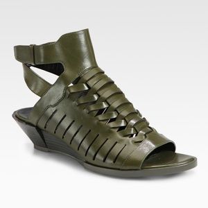 ALEXANDER WANG olive green wedge leather sandals